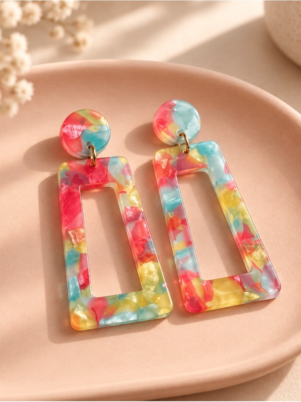 Colorful Resin Rectangle Drop Earrings - Multicolor